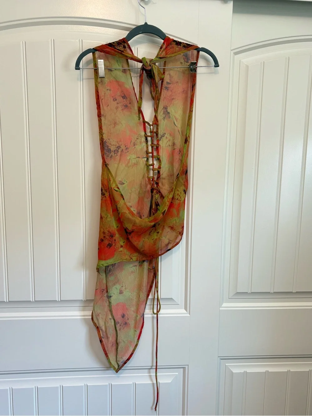Jaded London LOCO PRINT HALTER LACE UP TOP asymmetrical size 10 - Picture 6 of 7